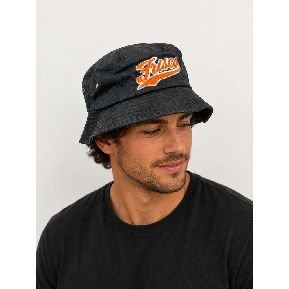 Newhattan Frisco Embroidered Black Bucket Hat Mens 100% Cotton L/XL